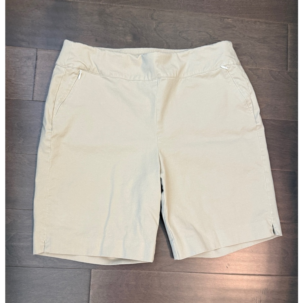 Soft Surroundings Women's Superla Stretch Bermuda Shorts khaki pockets large
